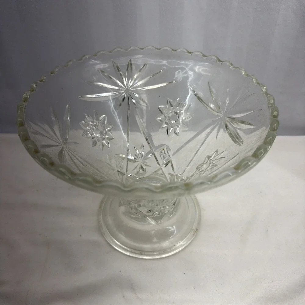 Unique Anchor Hocking Starburst Clear Early American Precut Glass Bowl-Vase